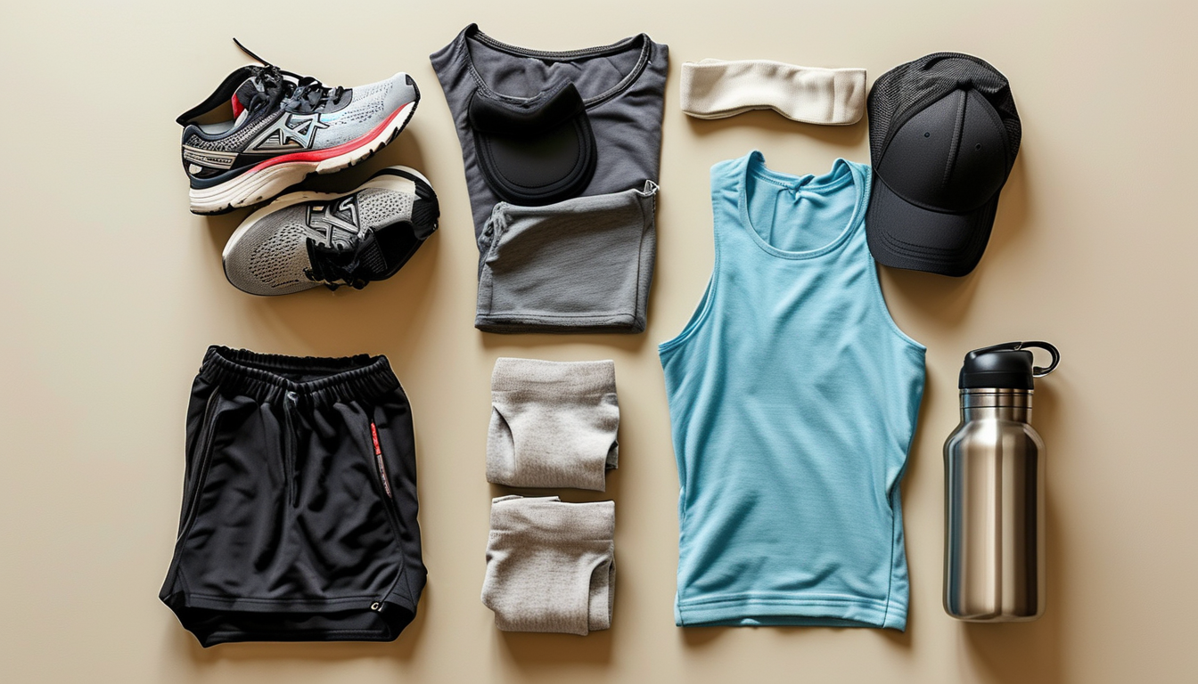 Flat lay of beginner running essentials
